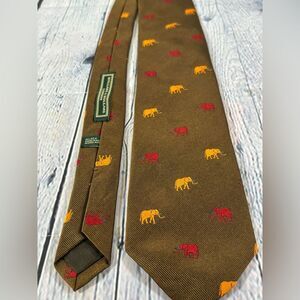 HOLLAND & HOLLAND Vintage Handmade England Bronze with Elephant Classic Silk Tie